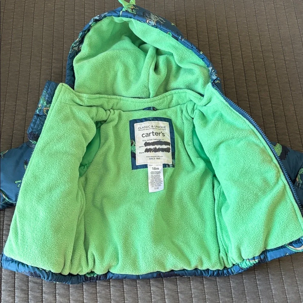 Carter’s Dinosaur Infant Winter Coat Size 18 Months